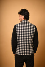 Black With White Bold Check Woollen Waistcoat for men
