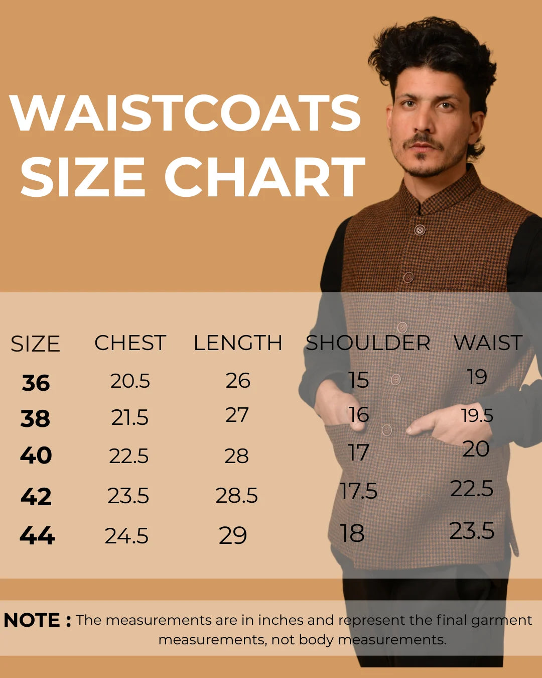 baraqah men winter waistcoat size chart