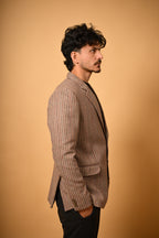 warm beige with brown pinstrips winter blazer for men