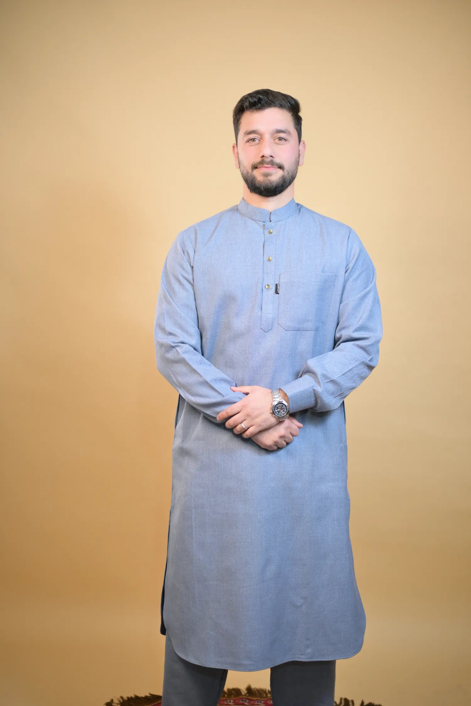 baraqah sky blue winter kurta pajama for men 
