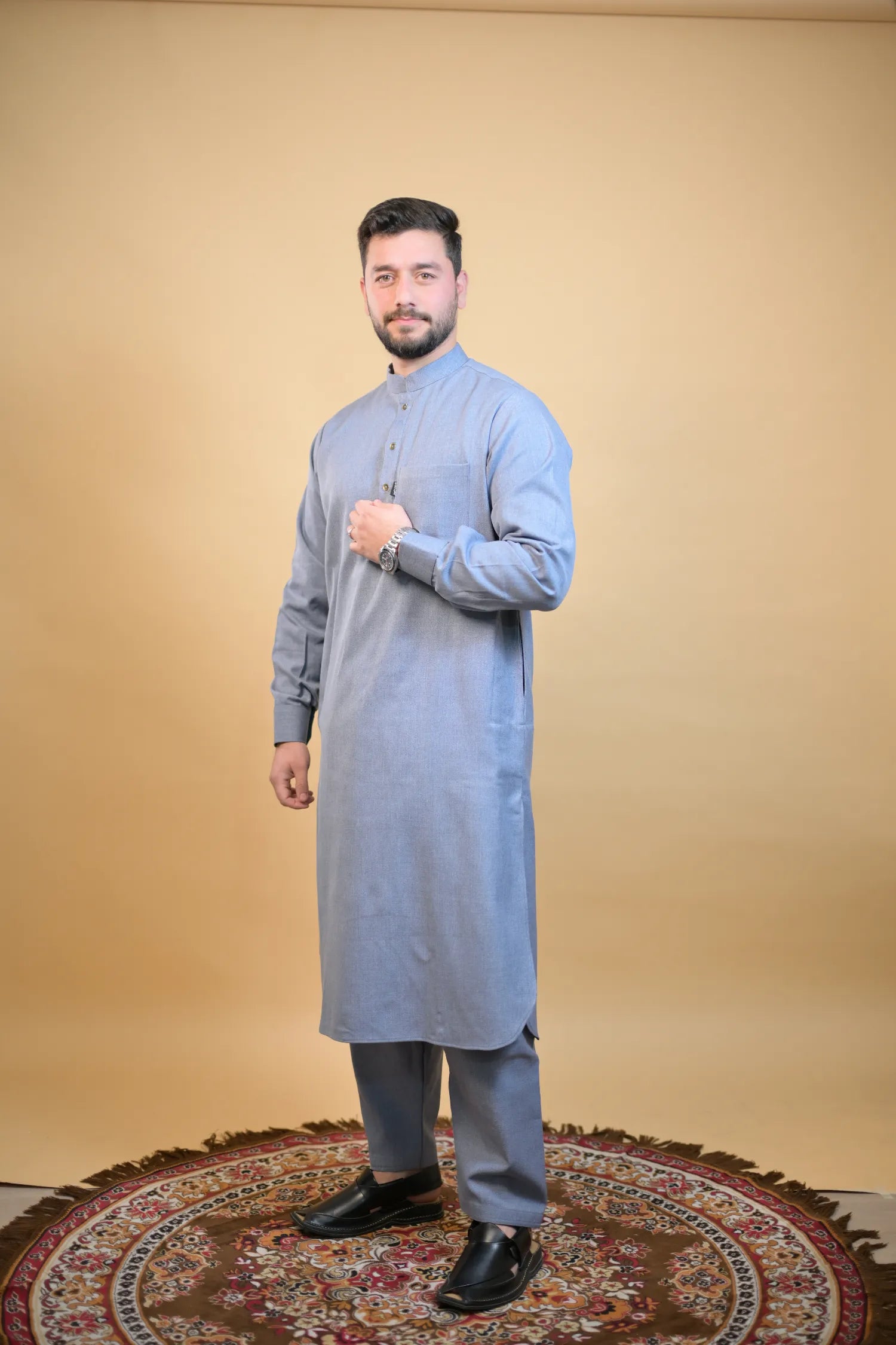 baraqah sky blue winter kurta pajama for men 