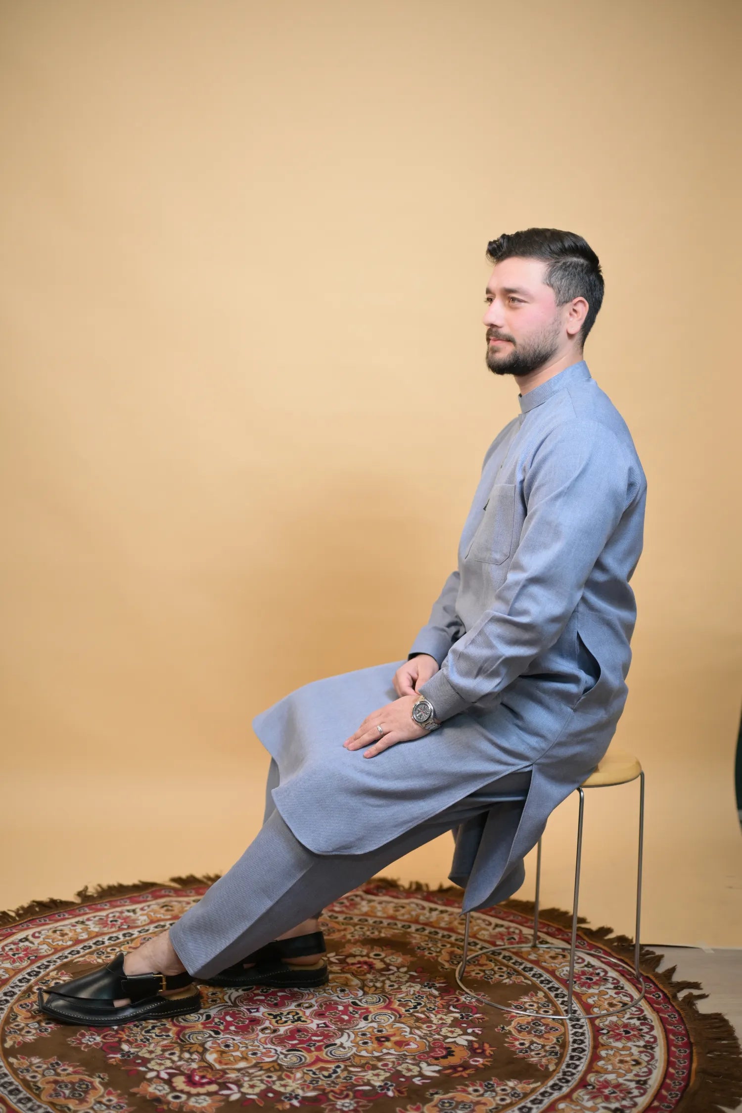 baraqah sky blue winter kurta pajama for men 