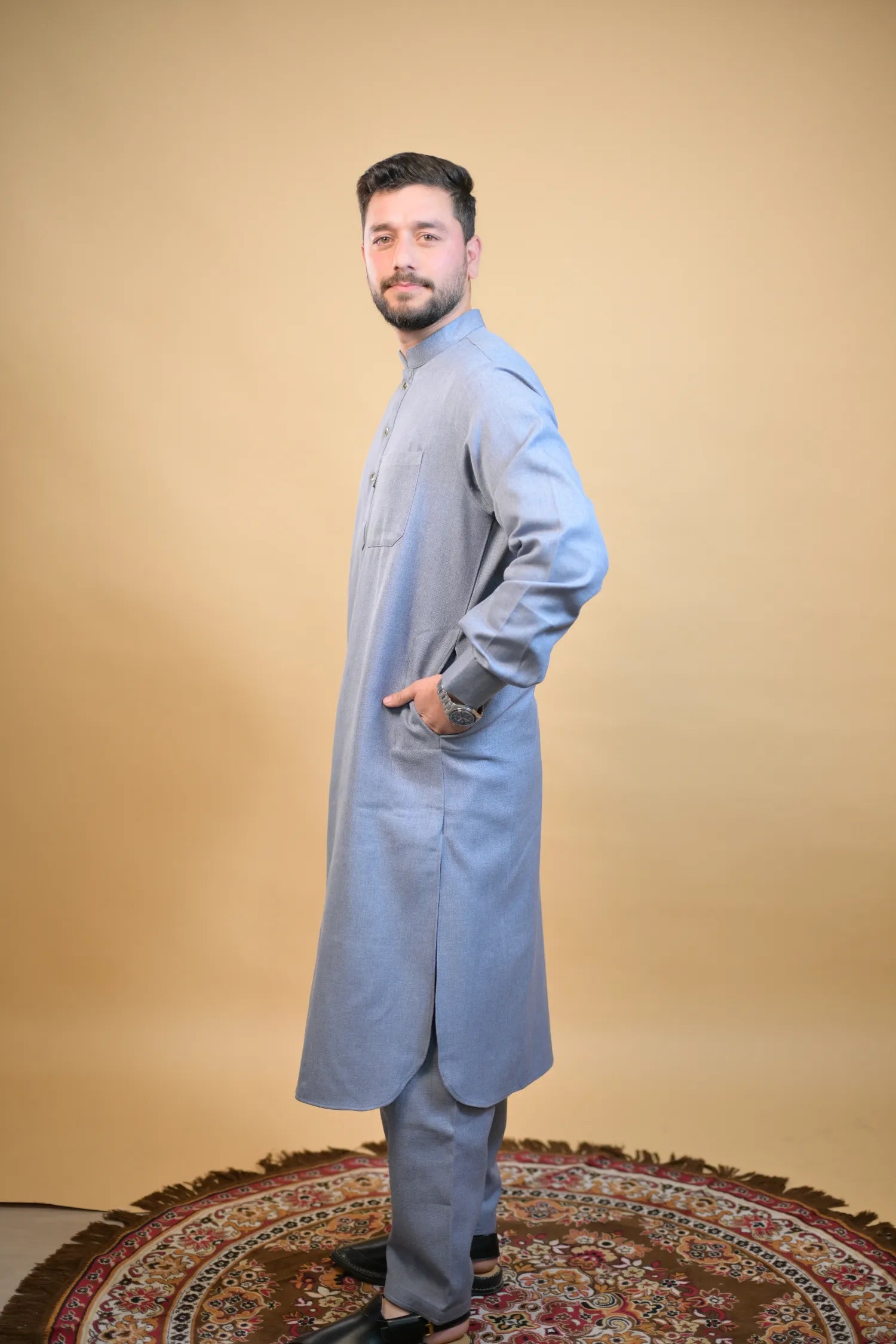 baraqah sky blue winter kurta pajama for men 