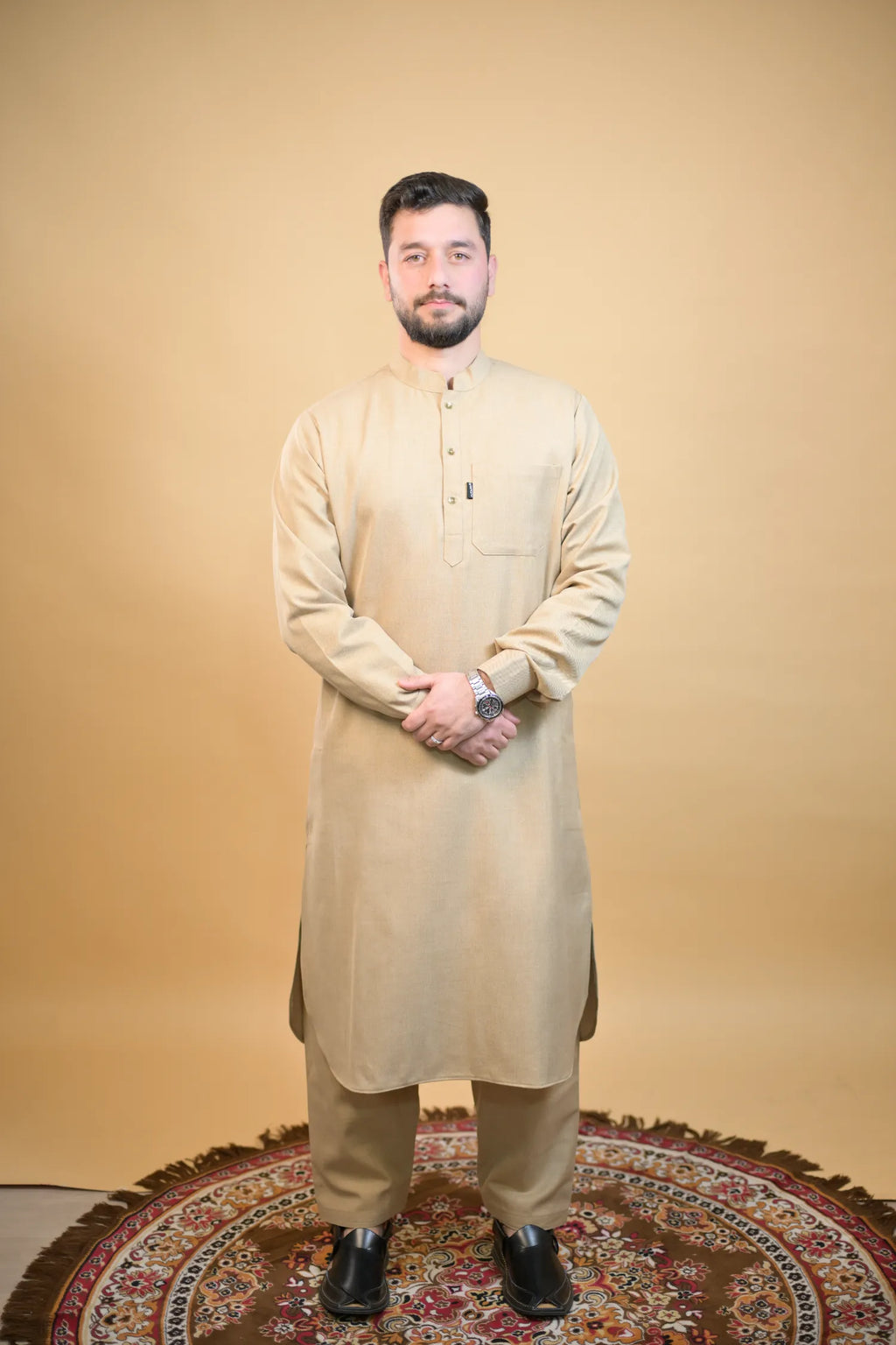 baraqah beige winter kurta pajama for men 