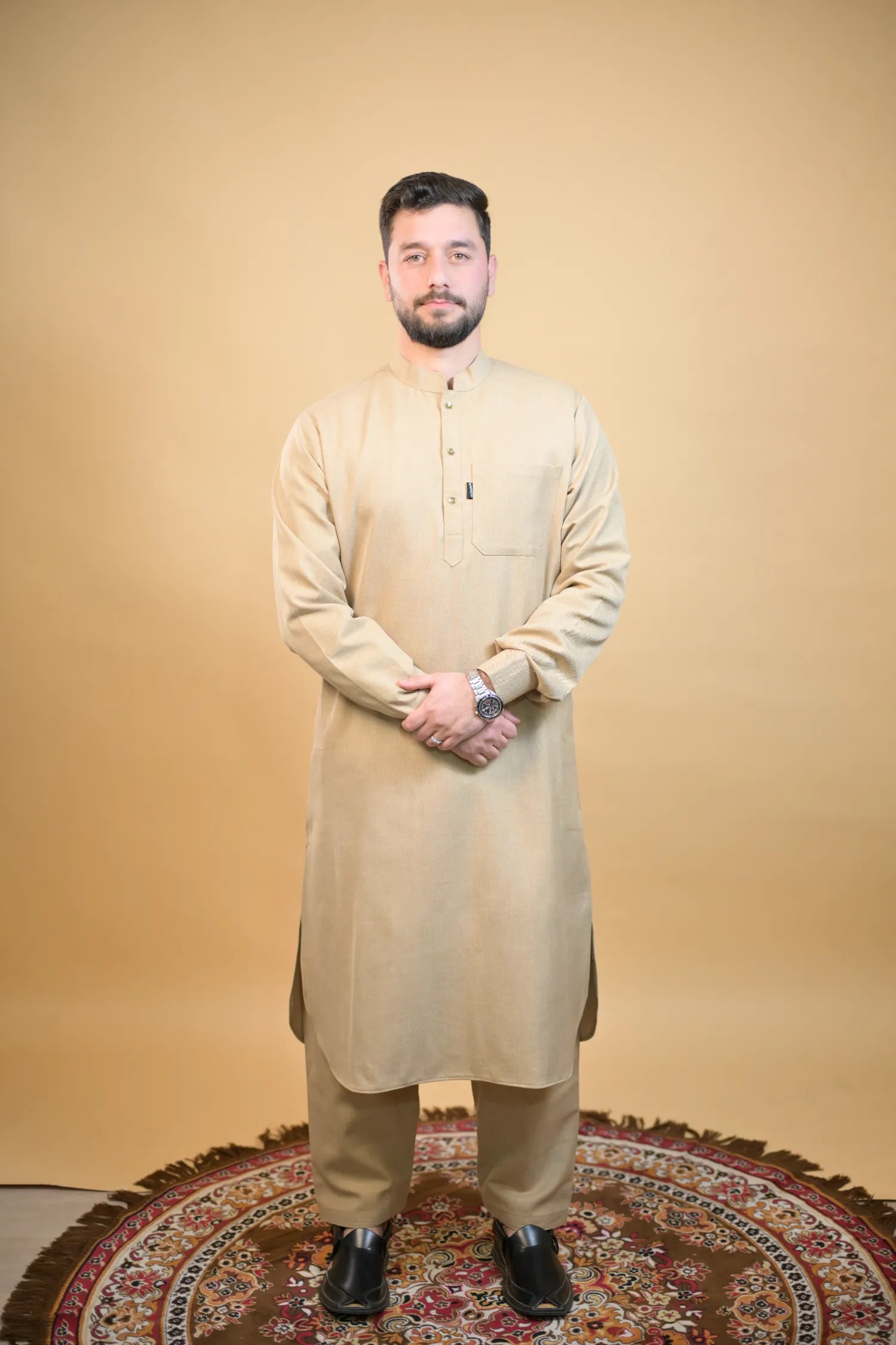 baraqah beige winter kurta pajama for men 