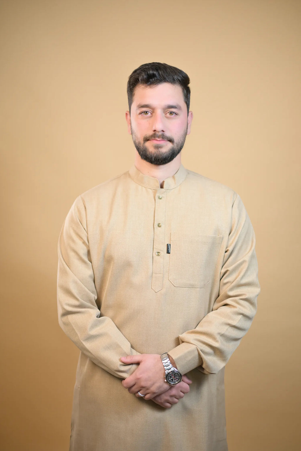 baraqah beige winter kurta pajama for men 