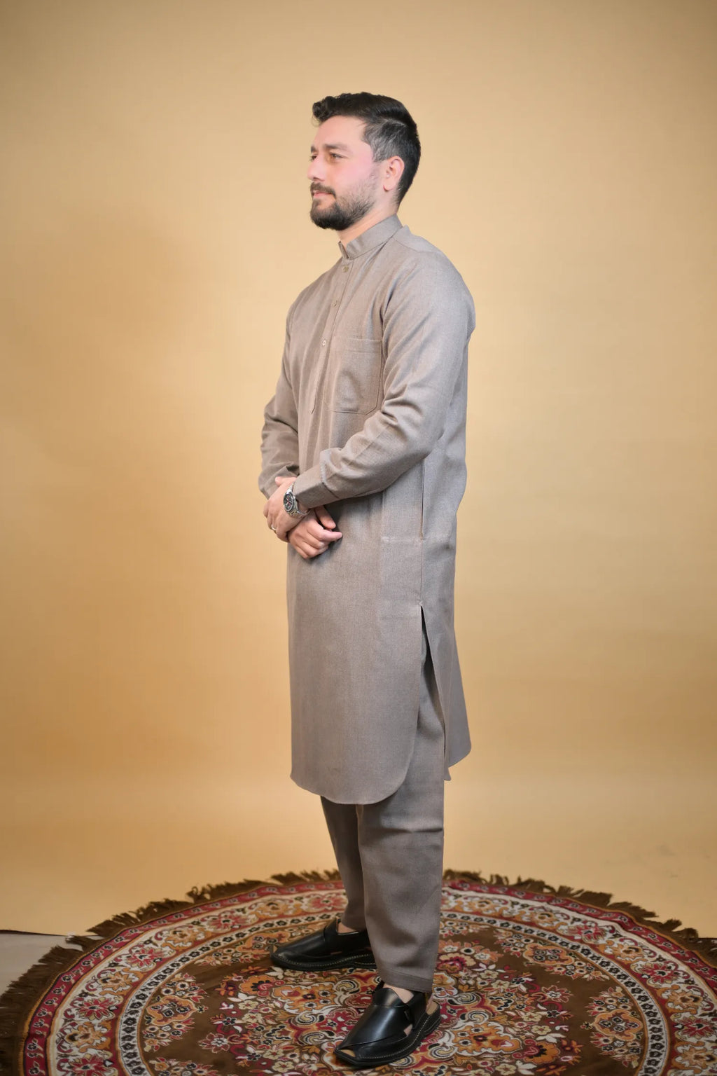 baraqah brown winter kameez shalwaar for men 