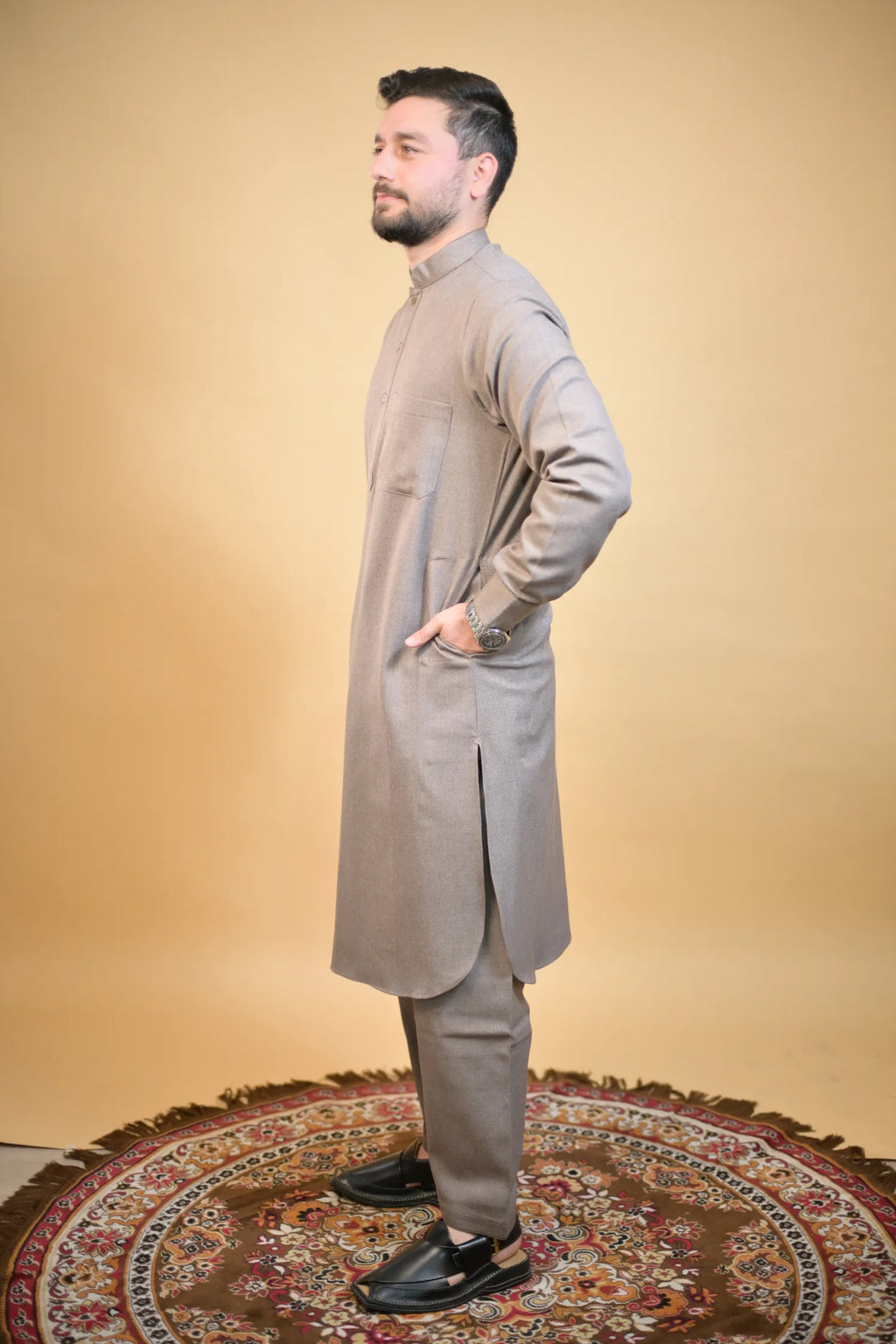 baraqah brown winter kameez shalwaar for men 