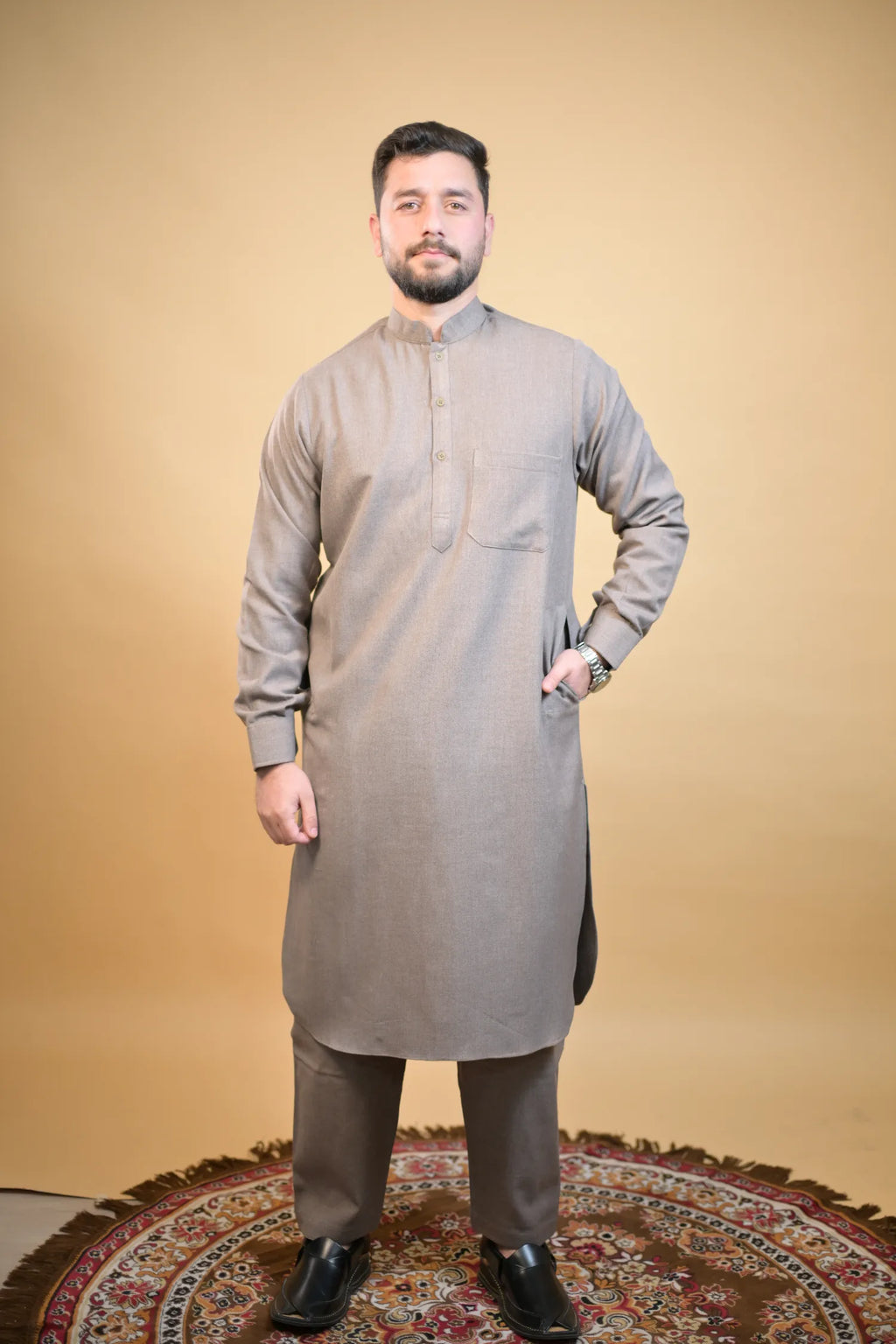 baraqah brown winter kameez shalwaar for men 